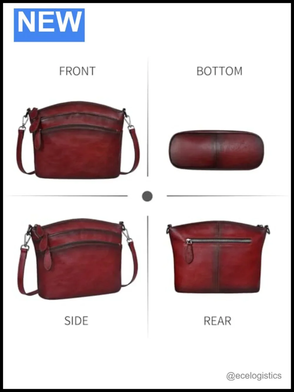 Vintage Crossbody Bag w/ Top Zippers Adjustable Strap
